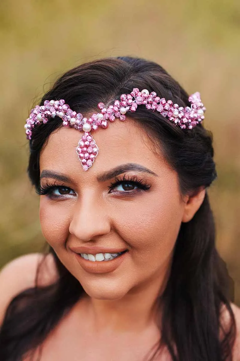 2025 Boho Pink Rhinestone Wedding Tiara Bridal Accessories Spark Dress Headbands