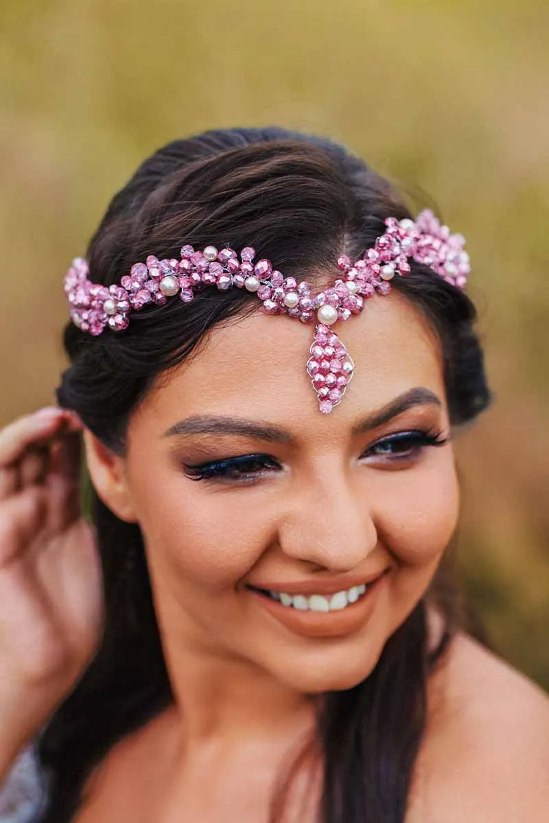 2025 Boho Pink Rhinestone Wedding Tiara Bridal Accessories Spark Dress Headbands