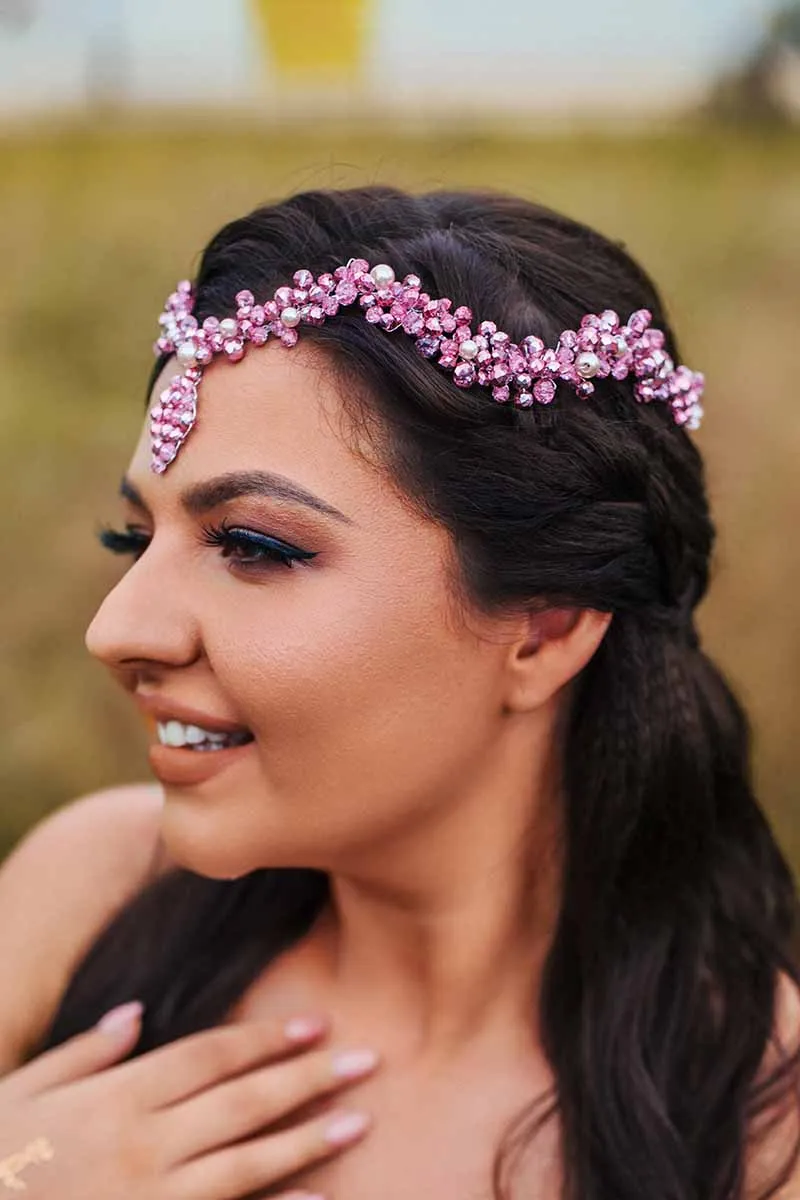 2025 Boho Pink Rhinestone Wedding Tiara Bridal Accessories Spark Dress Headbands