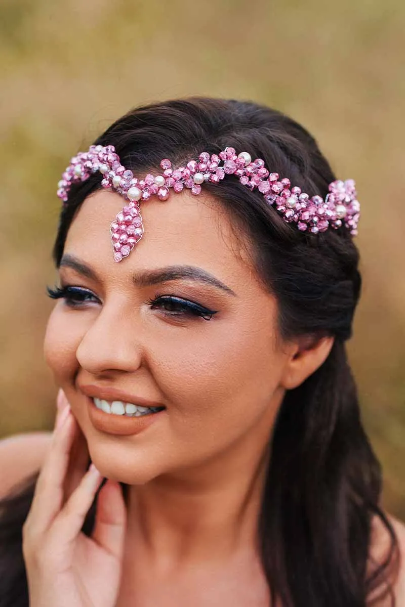 2025 Boho Pink Rhinestone Wedding Tiara Bridal Accessories Spark Dress Headbands