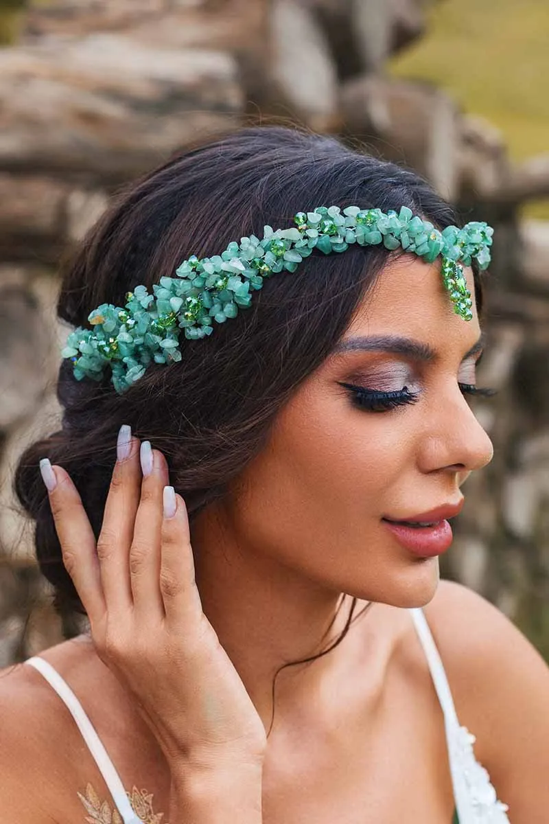 2025 Boho Turquoise Tiara green Bridal Crown