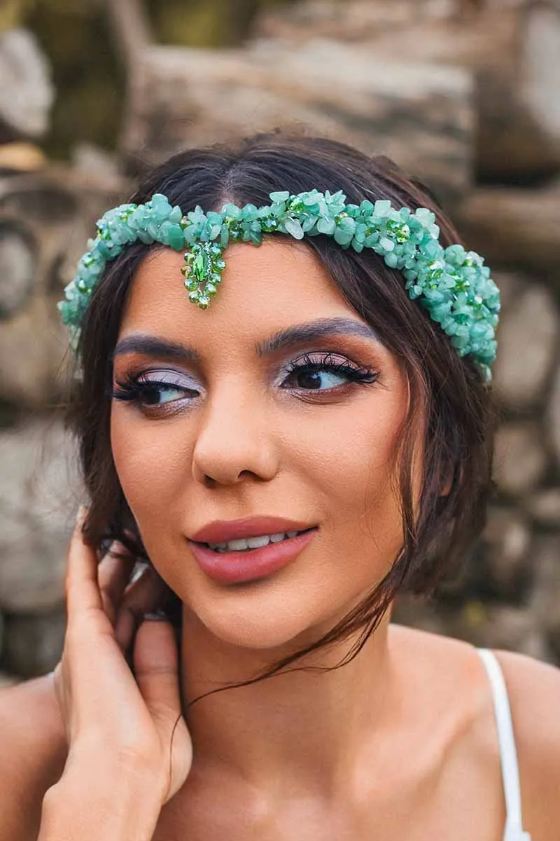 2025 Boho Turquoise Tiara green Bridal Crown