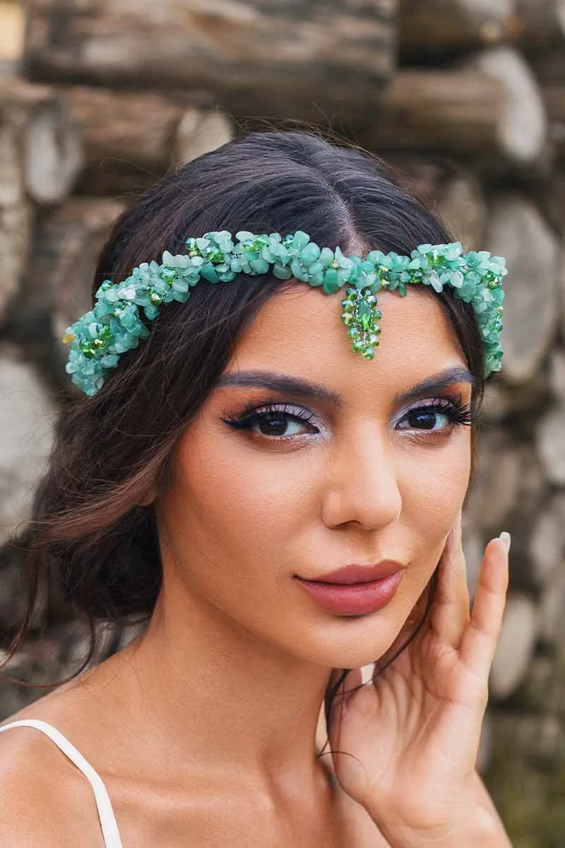 2025 Boho Turquoise Tiara green Bridal Crown