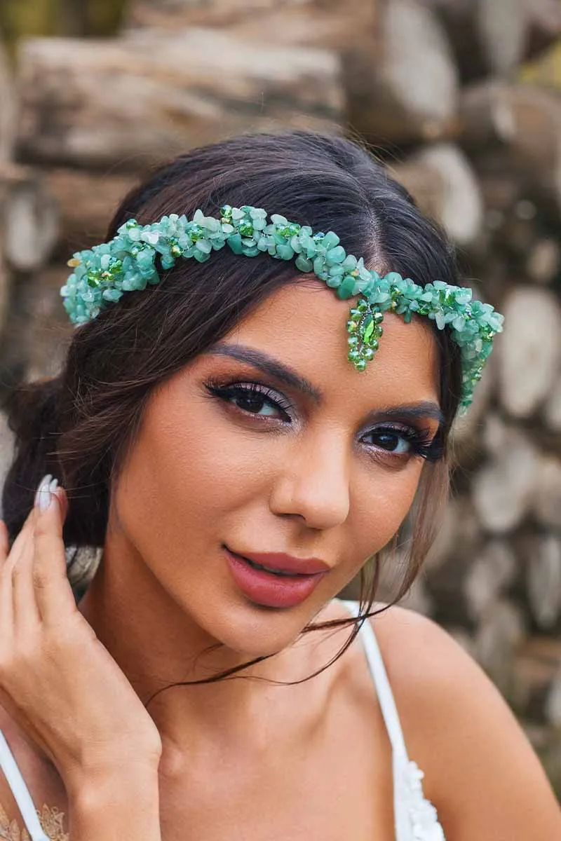 2025 Boho Turquoise Tiara green Bridal Crown