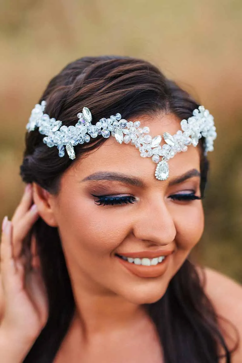 2025 Silver Crystal Rhinestone headband Bling Bridal Wide Tiara Crown Wedding Hair Accessories