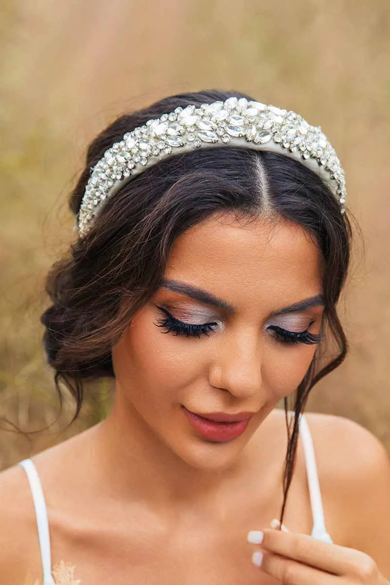 2025 Silver Rhinestones headbands jewelled Wide butterfly Bridal Hair Accessories