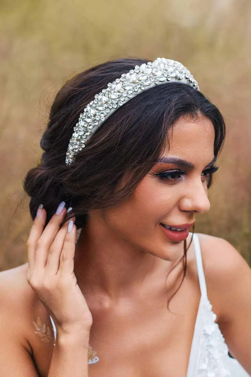 2025 Silver Rhinestones headbands jewelled Wide butterfly Bridal Hair Accessories