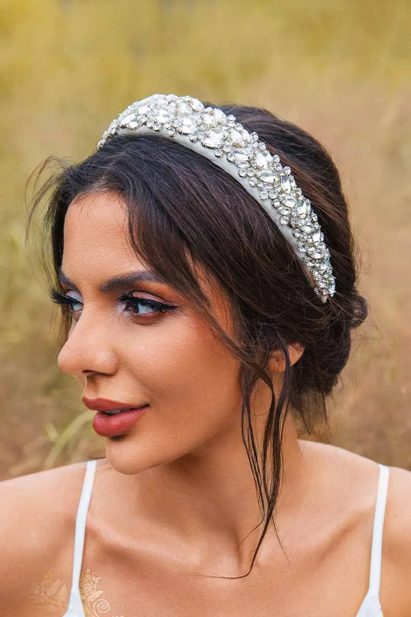 2025 Silver Rhinestones headbands jewelled Wide butterfly Bridal Hair Accessories