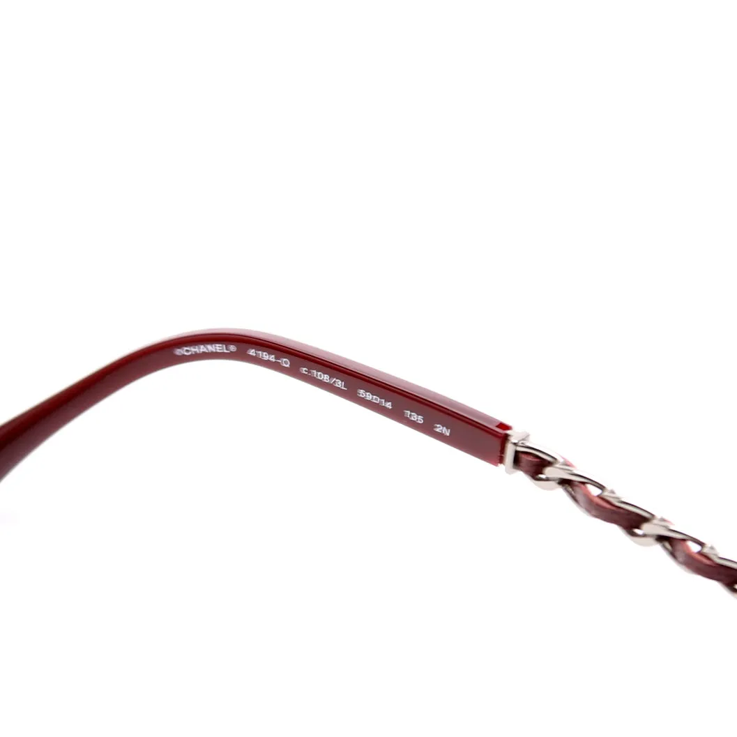 4194-Q Aviator Lambskin Chain Sunglasses Burgundy
