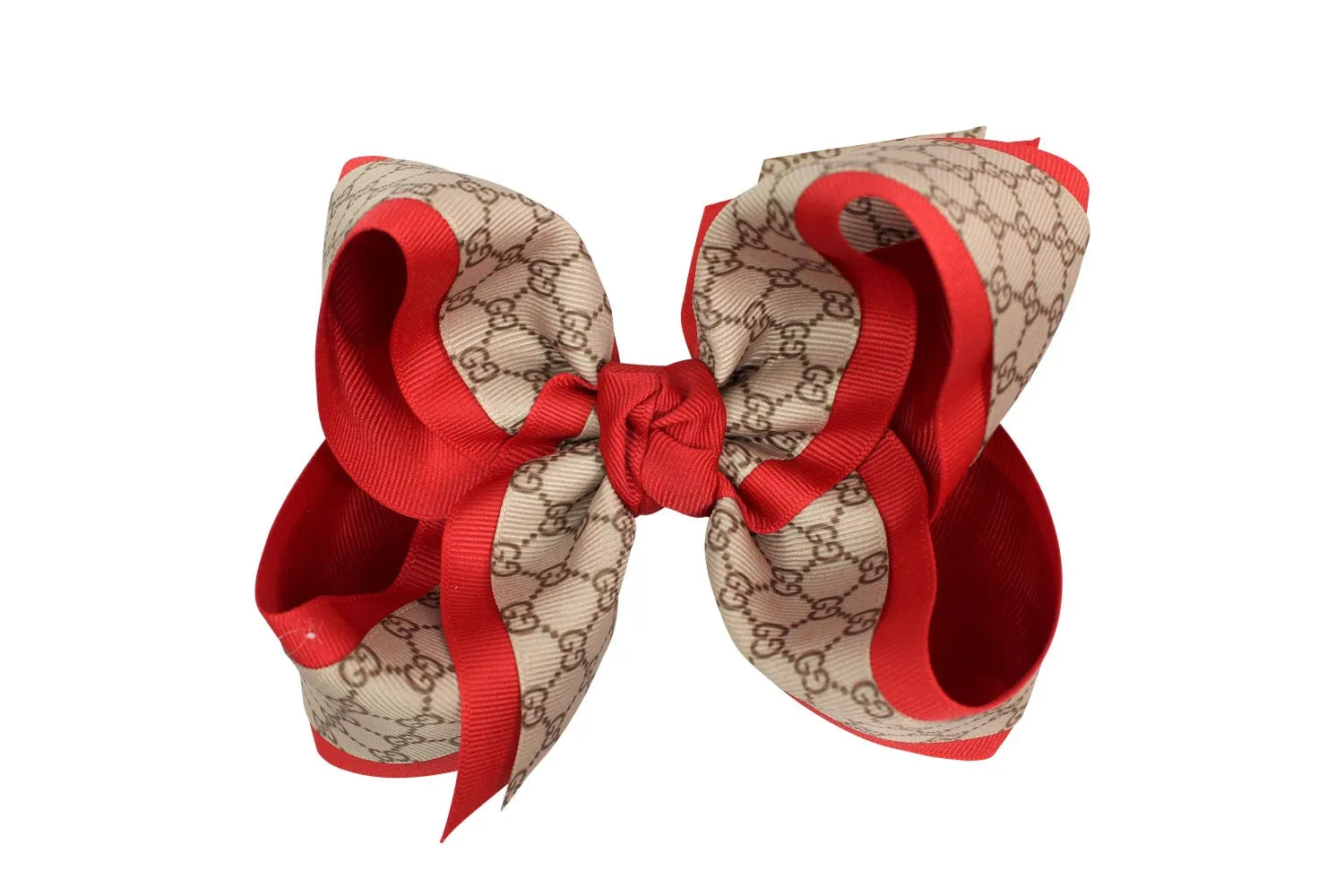 Beyond Creations Girls Layered Double Knot Bow on Clip - GG Gucci Inspired - Red