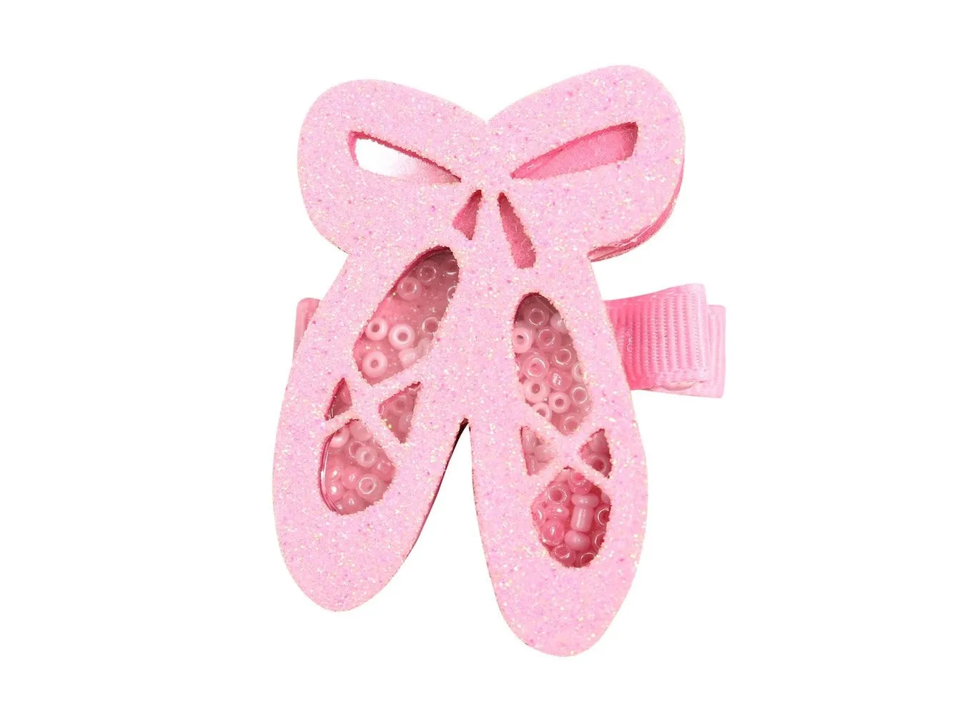 Beyond Creations Girls Pinch Clip Add-On to Bow - Pink Shaker Glitter Ballet Shoes