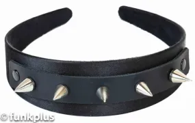 Black Leather Headband w/ Silver Spikes