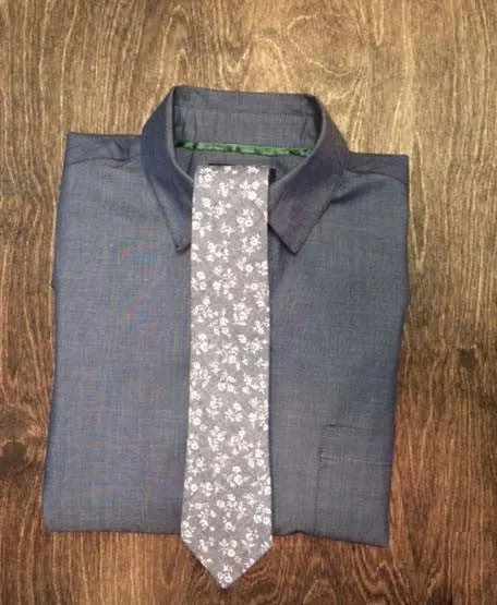 Blade   Blue - Blade Floral Printed Denim Tie