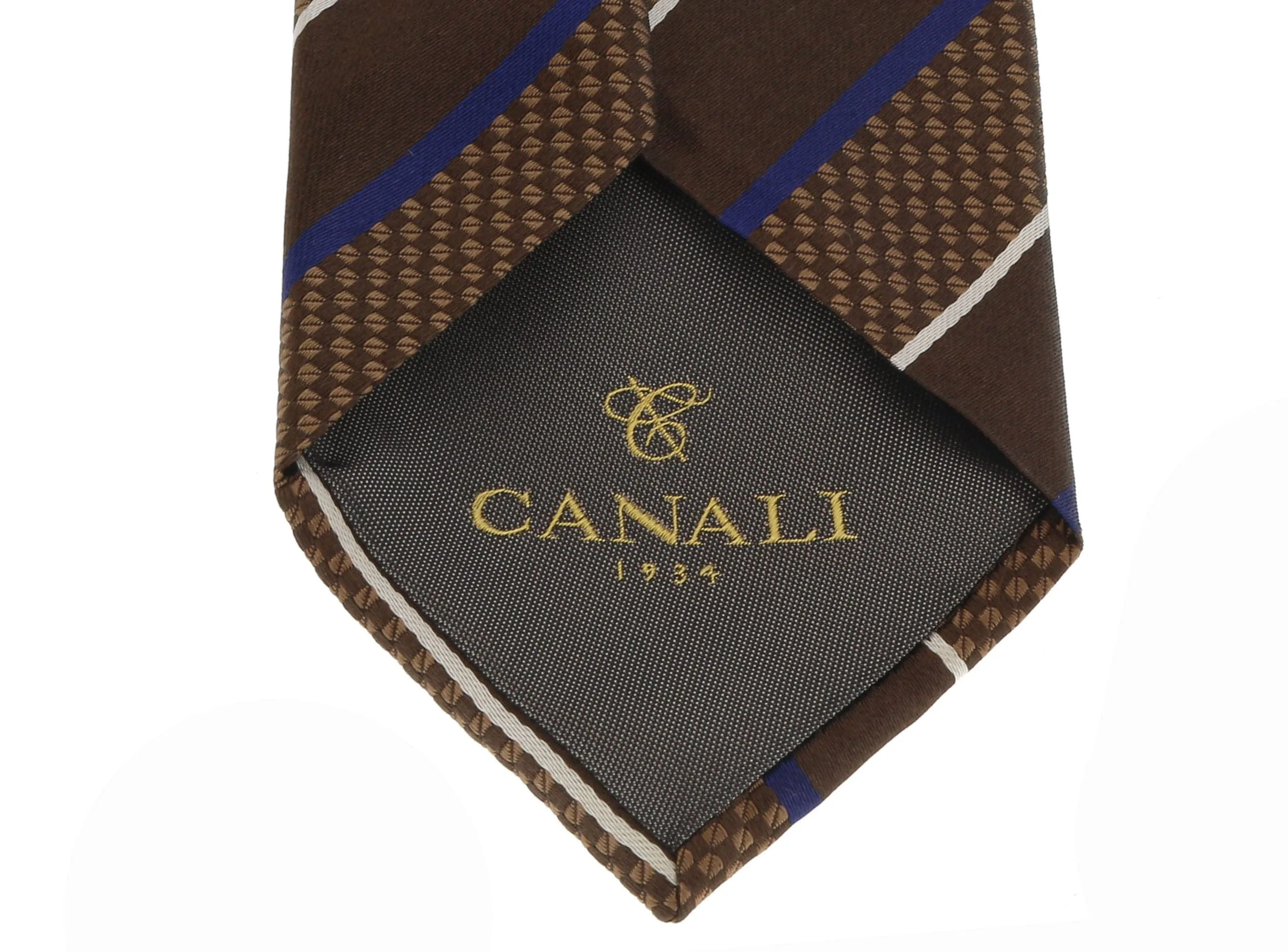 Canali Brown/Blue Pure Silk Traditional Stripe Tie- Blade Width 3in