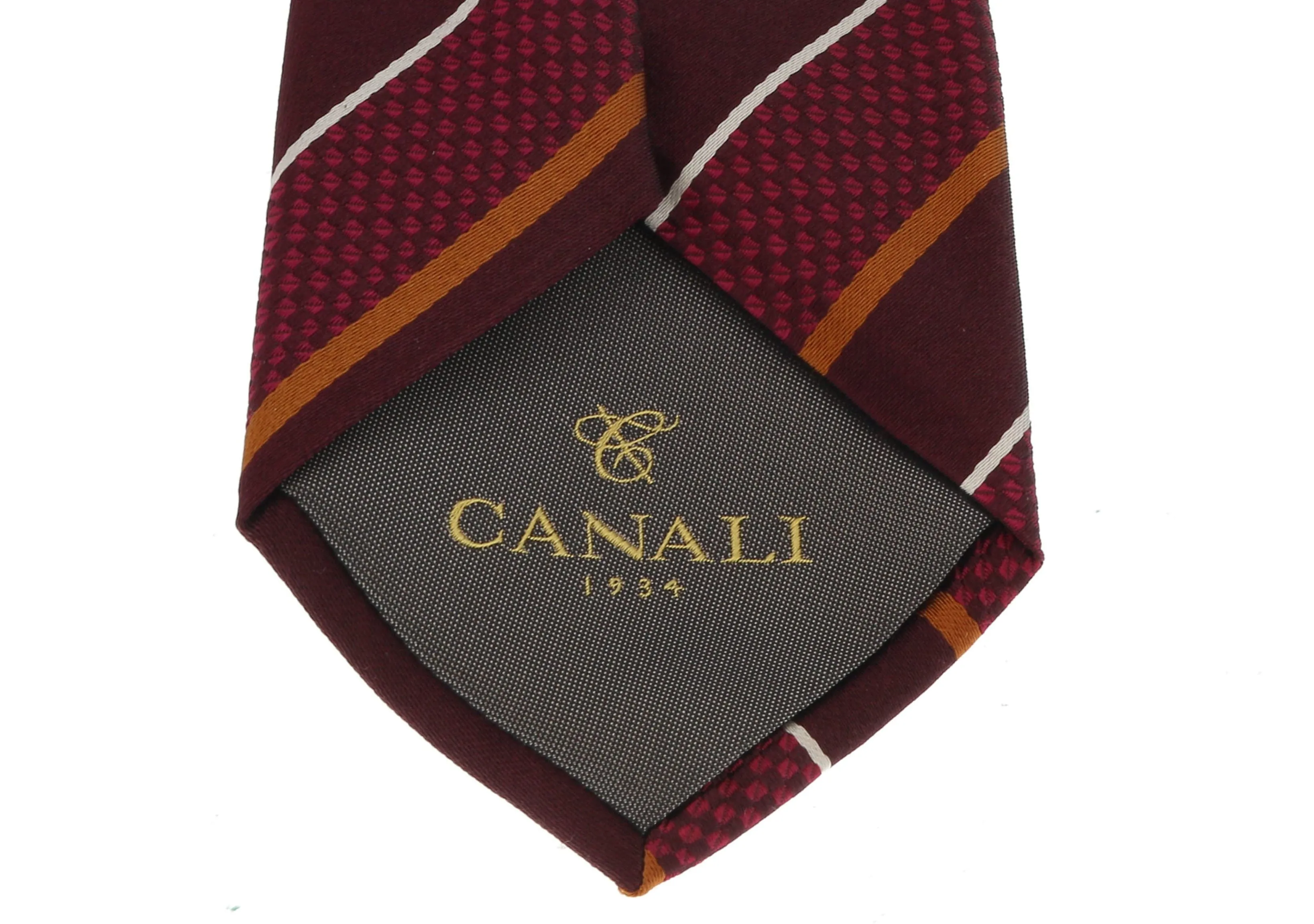 Canali Burgundy Pure Silk Traditional Stripe Tie- Blade Width 3in