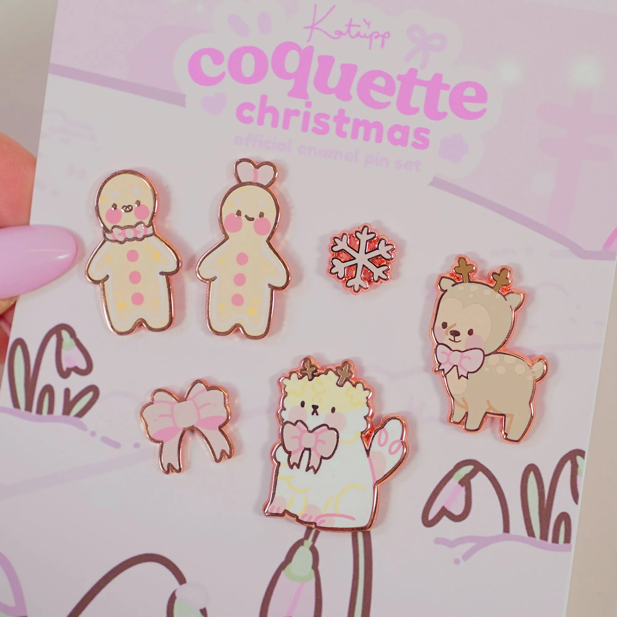 Christmas Pink Coquette Enamel Pin Bundle | Complete Kawaii Holiday Collection