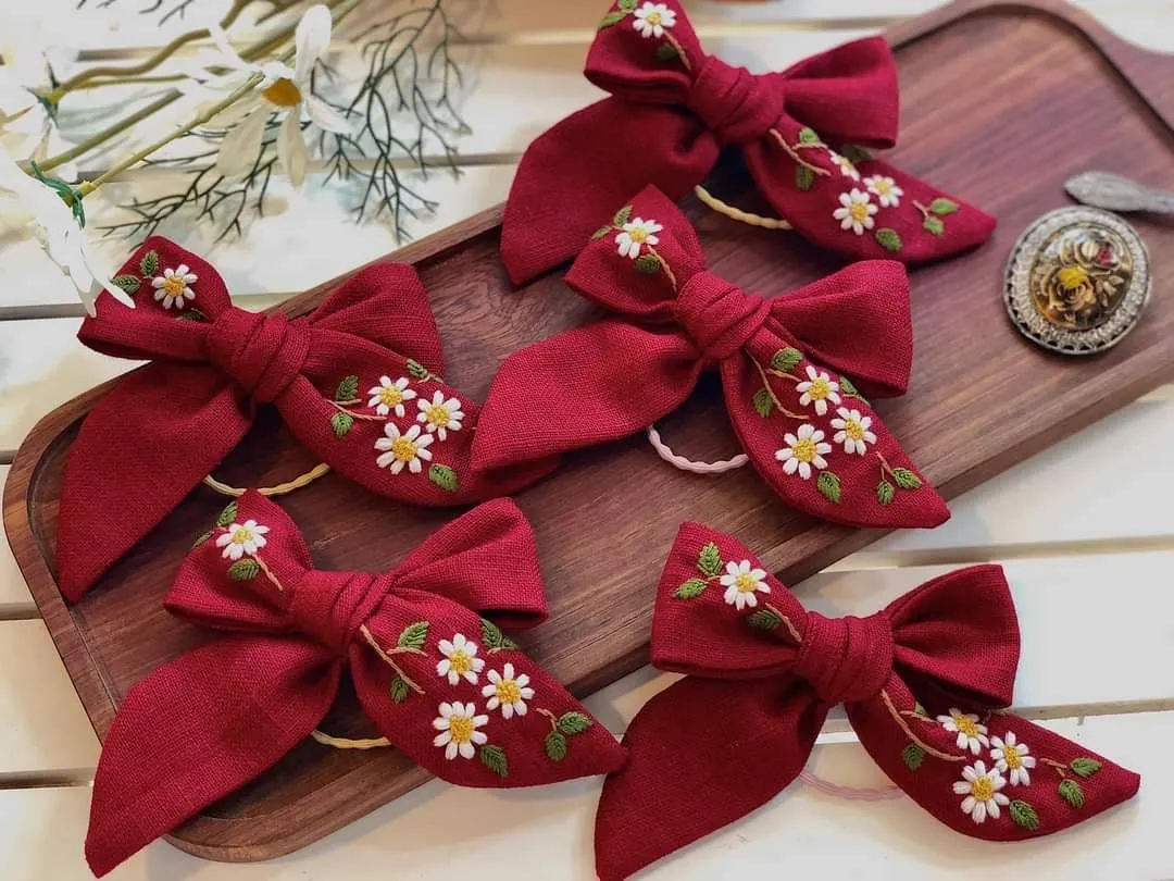 Embroidered Hair Bow, Christmas Collection