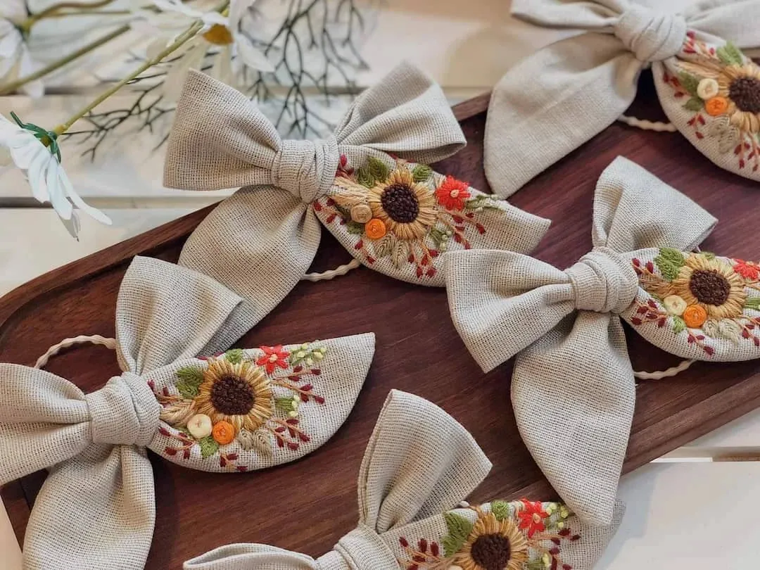 Embroidered Hair Bow, Christmas Collection