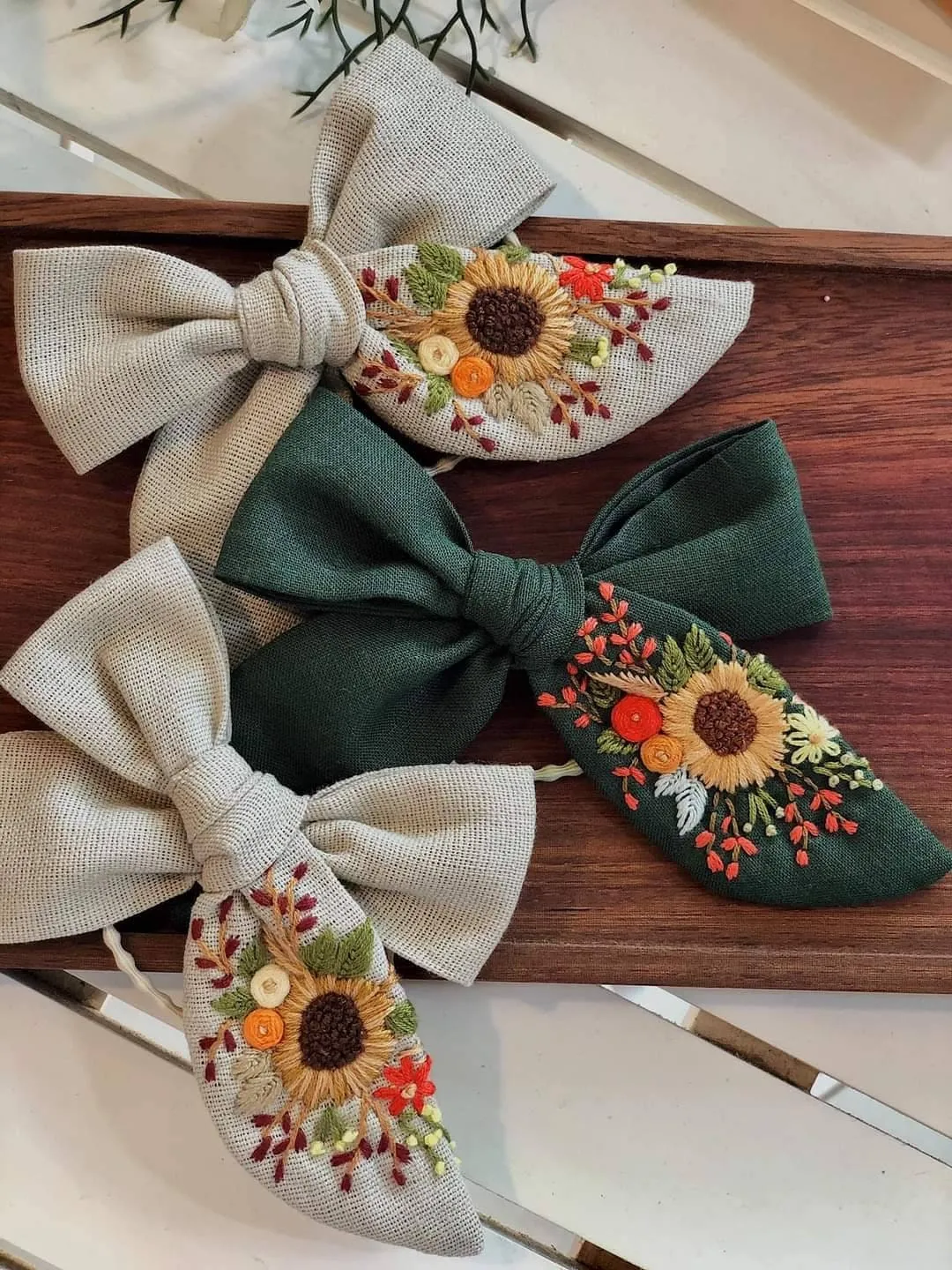 Embroidered Hair Bow, Christmas Collection