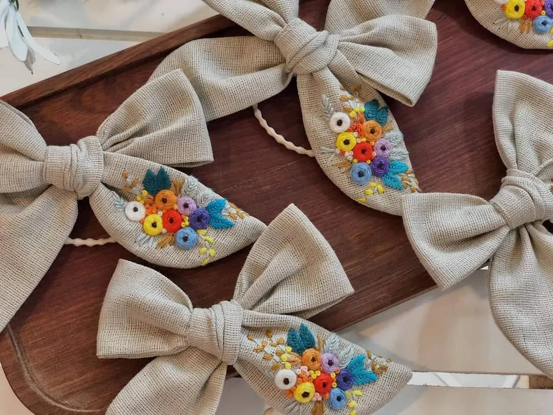 Embroidered Hair Bow, Christmas Collection