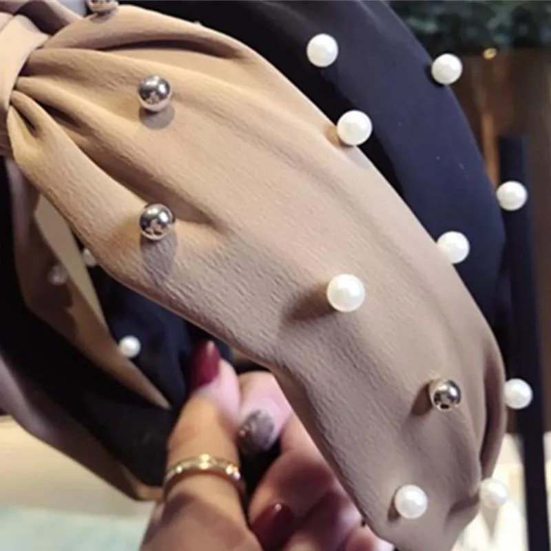 Pearls Solid Bow Knotted Hairband