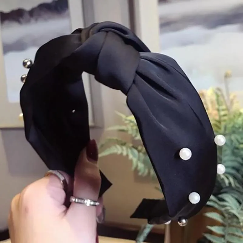 Pearls Solid Bow Knotted Hairband