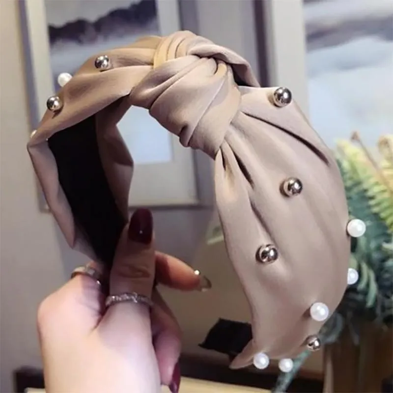 Pearls Solid Bow Knotted Hairband