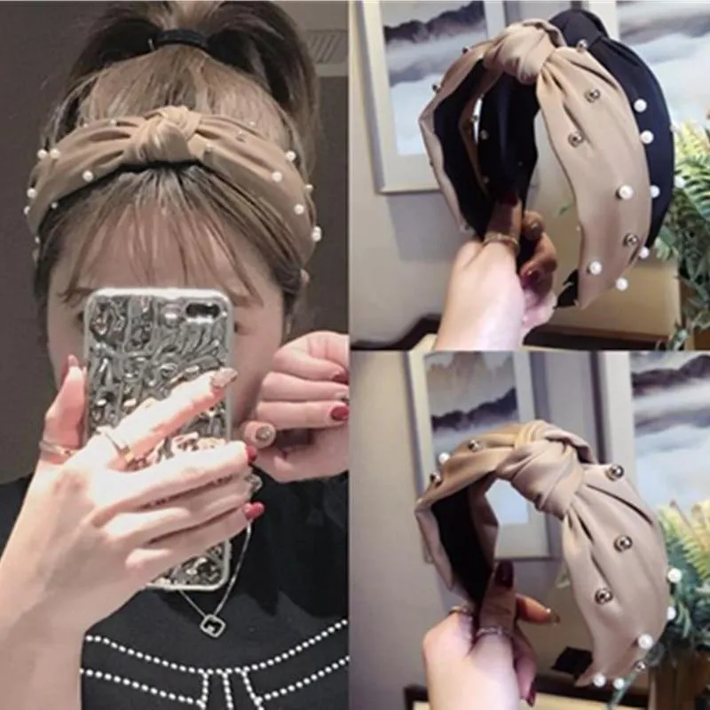 Pearls Solid Bow Knotted Hairband